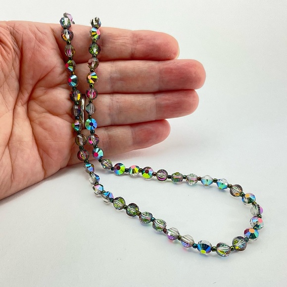 New Aurora Borealis Crystal Necklace, Handmade, BoHo, Coin Shape Beads, Festival - Picture 5 of 6